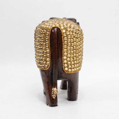 Small Stone Golden Wooden Elephant Statue Figure Showpiece For Home Decor