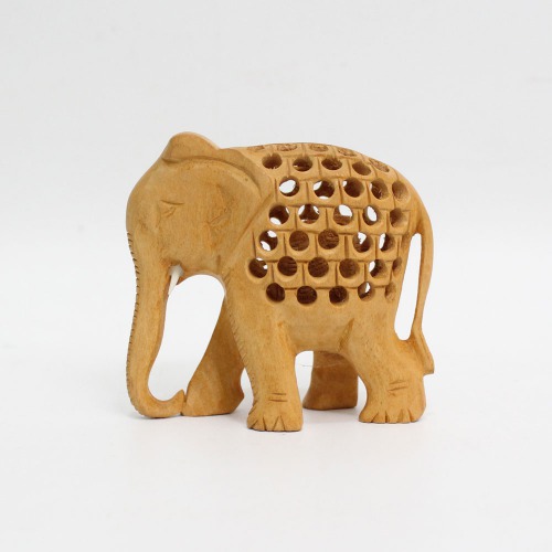 Handicrafts Wooden Jaali Carved Elephant Statue Figure Showpiece for Home Decor