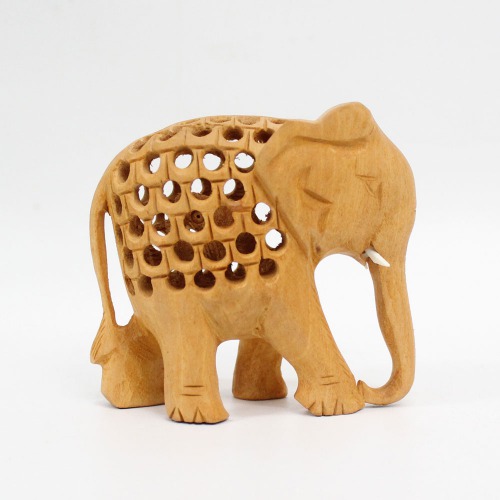 Handicrafts Wooden Jaali Carved Elephant Statue Figure Showpiece for Home Decor