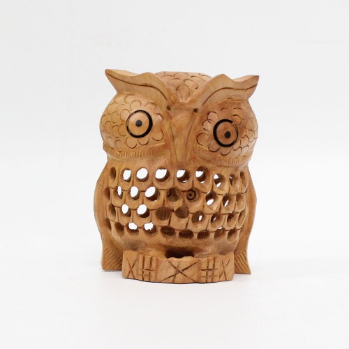 Handicraft Wooden Netted Owl showpiece for Home and Office Decoration Items I Owl Showpiece for Desk Organiser