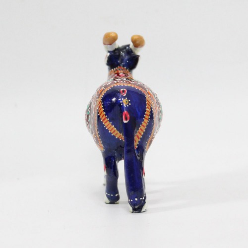 Meenakari Hand Enamelled Kamdhenu Krishna Cow Religious Blue Showpiece Figurine Idol Home Office Decor