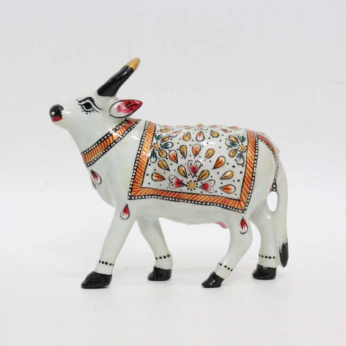 Meenakari Hand Enamelled Kamdhenu Krishna Cow Religious Showpiece Figurine Idol Home Temple Office Decor