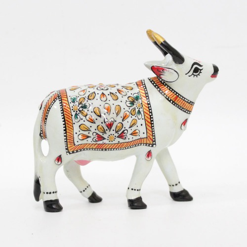 Meenakari Hand Enamelled Kamdhenu Krishna Cow Religious Showpiece Figurine Idol Home Temple Office Decor
