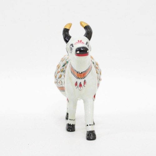 Meenakari Hand Enamelled Kamdhenu Krishna Cow Religious Showpiece Figurine Idol Home Temple Office Decor