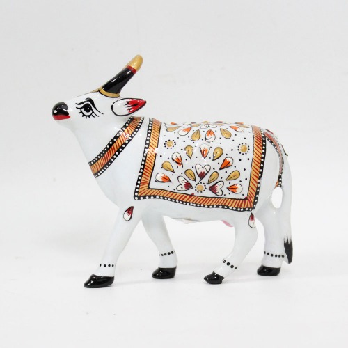 Meenakari Hand Enamelled Kamdhenu Krishna Cow Religious Showpiece Figurine Idol Home Temple Office Decor