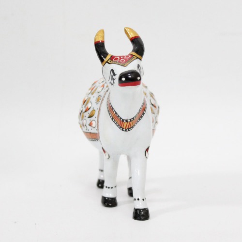 Meenakari Hand Enamelled Kamdhenu Krishna Cow Religious Showpiece Figurine Idol Home Temple Office Decor