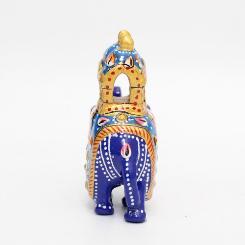 Elephant Statue Handpainted Animal Figurine Metal Trunk Up Elephant Handmade Decorative Showpiece