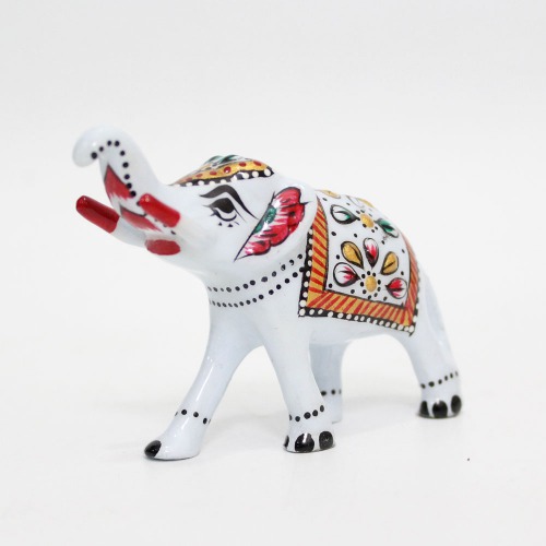 Vintage Gulley Meenakari Royal White Elephant I Hand-Enamelled in Metal I Gift | Home Decor