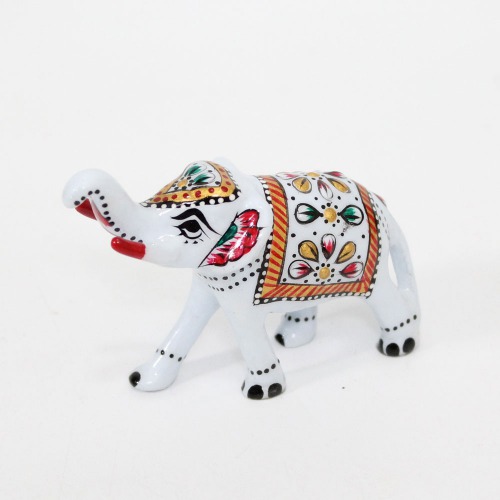 Vintage Gulley Meenakari Royal White Elephant I Hand-Enamelled in Metal I Gift | Home Decor