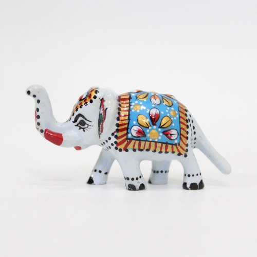 Aluminium Solid Meenakari Workmanship Metal Enamel Color Elephant Trunk Up Statue for Home Decoration