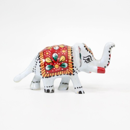 Aluminium Solid Meenakari Workmanship Metal Enamel Color Elephant Trunk Up Statue for Home Decoration