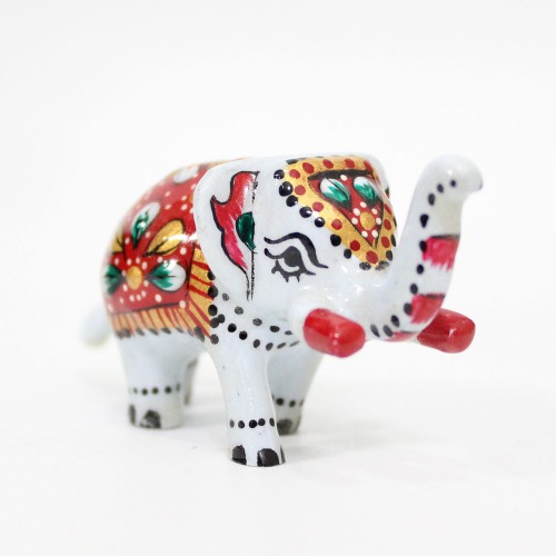 Aluminium Solid Meenakari Workmanship Metal Enamel Color Elephant Trunk Up Statue for Home Decoration