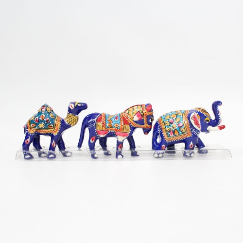 Metal Antique Handcrafted Meenakari Work Hand-Painted Horse | Elephant And Camel showpiece Office Desk