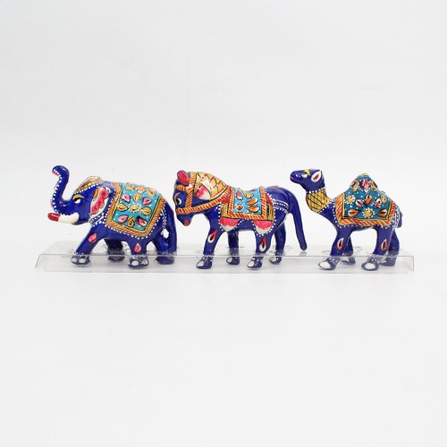 Metal Antique Handcrafted Meenakari Work Hand-Painted Horse | Elephant And Camel showpiece Office Desk