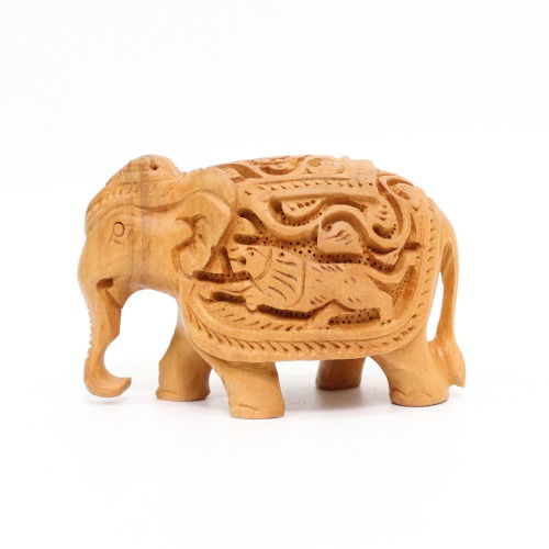 Wood Elephant Down Trunk Statue Figurine Showpiece Gifts for Home Decor Living Room and Office