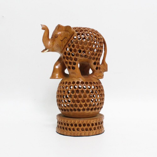 Wood Carving Handmade Elephant Undercut Statue with Howdah Palanquin Animal Figurines Showpiece(Brown)