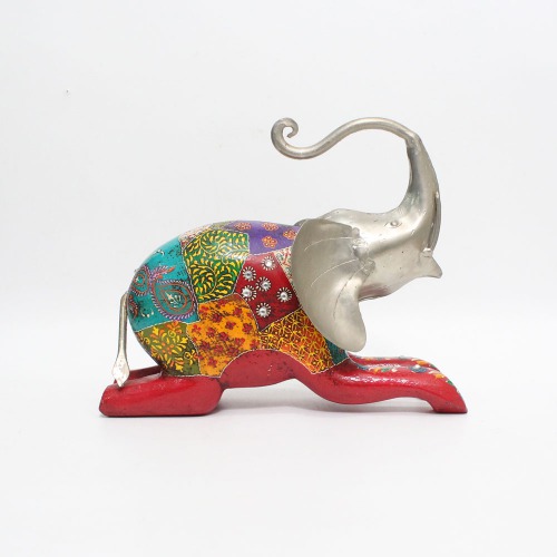 Attractive Handcrafted Wooden Elephant With Metal Showpiece | Figurine for Home & Office Decor and Gift