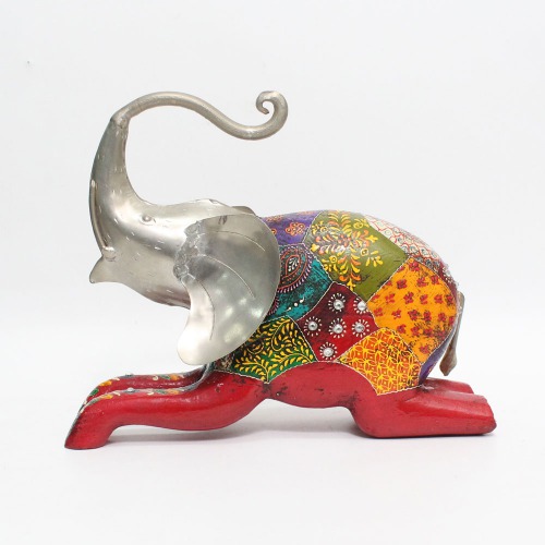 Attractive Handcrafted Wooden Elephant With Metal Showpiece | Figurine for Home & Office Decor and Gift