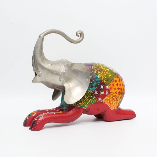 Attractive Handcrafted Wooden Elephant With Metal Showpiece | Figurine for Home & Office Decor and Gift