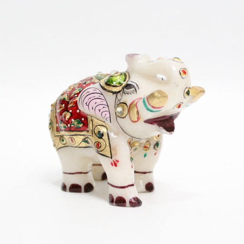 Multicolour Marble Elephant Showpiece for Home Decor | Elephant Decorative Items for Home (2.5 Inch Height)