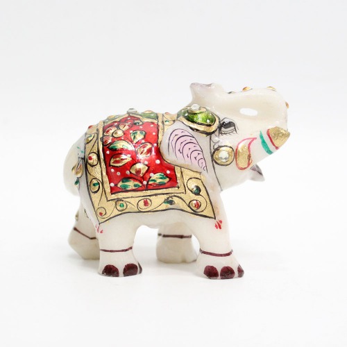 Multicolour Marble Elephant Showpiece for Home Decor | Elephant Decorative Items for Home (2.5 Inch Height)