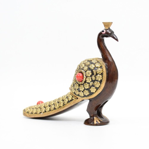 Attractive Handcrafted Wooden Peacock With Golden Design Showpiece | Figurine for Home & Office Decor