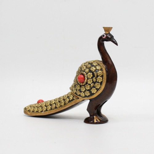 Attractive Handcrafted Wooden Peacock With Golden Design Showpiece | Figurine for Home & Office Decor