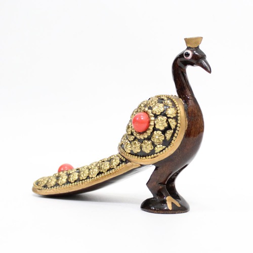 Handcrafted Wooden Peacock With Golden Design Showpiece | Figurine for Home & Office Decor and Gift