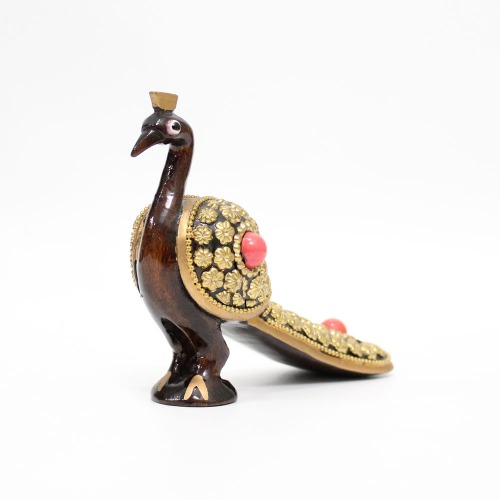 Handcrafted Wooden Peacock With Golden Design Showpiece | Figurine for Home & Office Decor and Gift