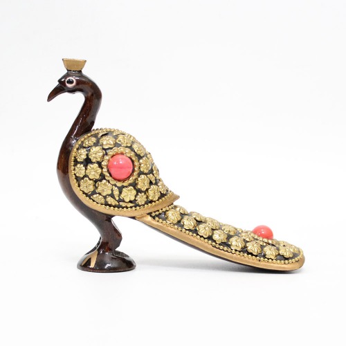 Handcrafted Wooden Peacock With Golden Design Showpiece | Figurine for Home & Office Decor and Gift