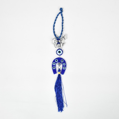 Blue Evil Eye Vastu Nazar Suraksha Evil Eye Horseshoe Ghode Ki Naal Thread Wall Hanging Good Luck and Prosperity