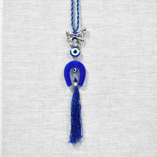 Blue Evil Eye Vastu Nazar Suraksha Evil Eye Horseshoe Ghode Ki Naal Thread Wall Hanging Good Luck and Prosperity