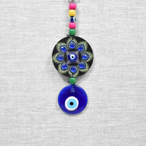 Wooden Multi colour Evil Eye Protection Good Luck Positivity Prosperity Metal Door | Wall Hanging Home Decor