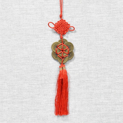 Feng Shui Hanging Coins Bell with Red Strings for Good Fortune Traditional Coins with Red String For Wealth