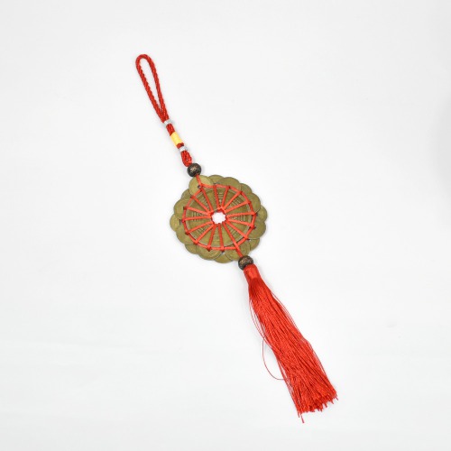 Feng Shui Hanging Round Shape Coin Bell with Red Strings For Good Fortune Traditional Coin with Red String