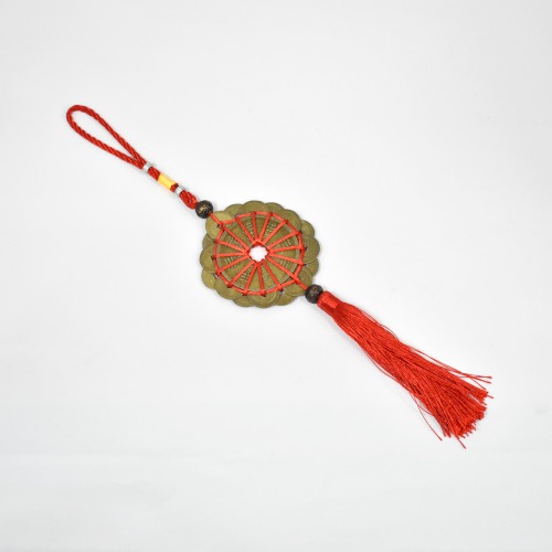 Feng Shui Hanging Round Shape Coin Bell with Red Strings For Good Fortune Traditional Coin with Red String