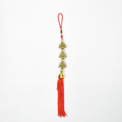 Three Layer Laughing Buddha Murti Yellow Thread Car Rear View Mirror Decor Ornament | Talisman | Amulet