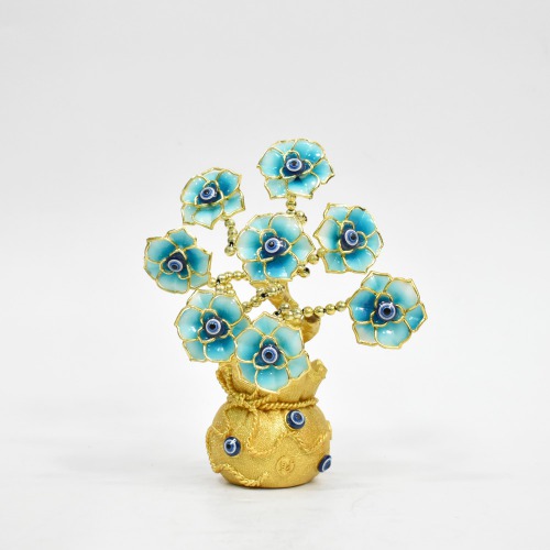 Blue Evil Eye Blue Flower With Golden Money Fortune Tree For Home Decor