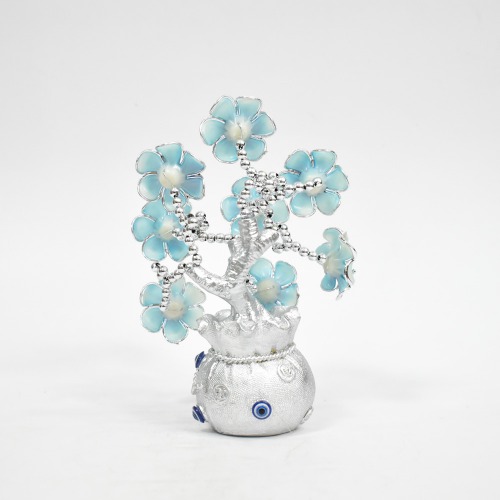 Blue Evil Eye Light Blue Flower Money Fortune Tree For Decor| Evil Eye Tree For Good Luck