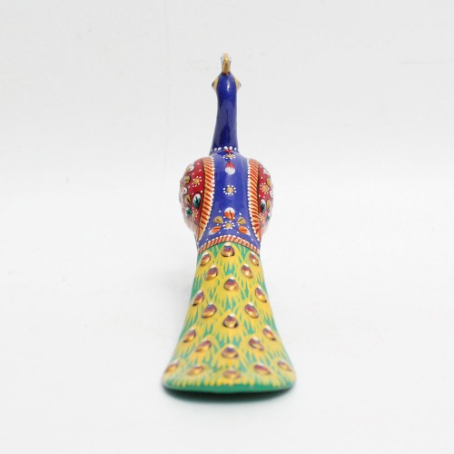 Handicraft Metal Peacock Standing Jewellery Painting With Flower Design Showpiece For Home Decoration
