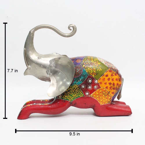 Attractive Handcrafted Wooden Elephant With Metal Showpiece | Figurine for Home & Office Decor and Gift