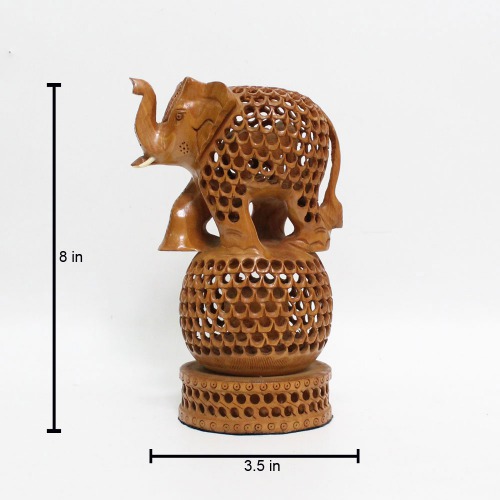 Wood Carving Handmade Elephant Undercut Statue with Howdah Palanquin Animal Figurines Showpiece(Brown)