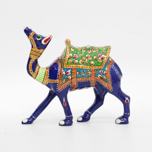 Metal Multicolour Meenakari Camel Decorative Vaastu Figurine Showpiece for Home Office Gifting