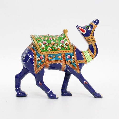 Metal Multicolour Meenakari Camel Decorative Vaastu Figurine Showpiece for Home Office Gifting