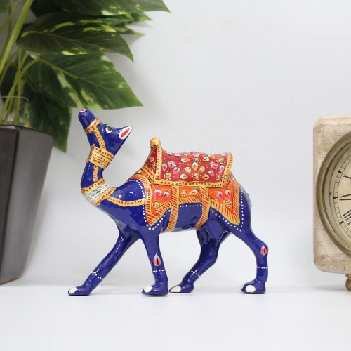 Metal Multicolour Meenakari Camel Decorative Vaastu Figurine Showpiece for Home Office Gifting