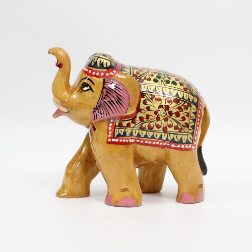 Wooden Handmade 4 Inches Elephant Showpiece for Home Decor I Brown Color Down Trunk Good Luck Statue