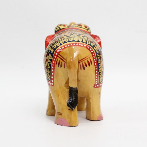 Wooden Handmade 4 Inches Elephant Showpiece for Home Decor I Brown Color Down Trunk Good Luck Statue