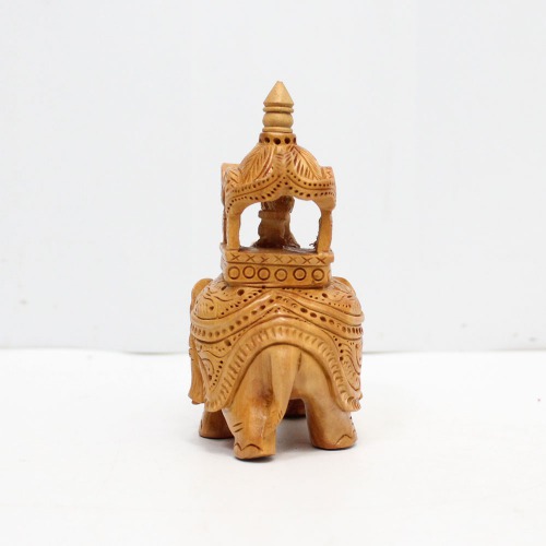 Handicrafts Wooden Carving Ambari Elephant Figurine | Wooden Handmade Elephant Statue for Home Decor