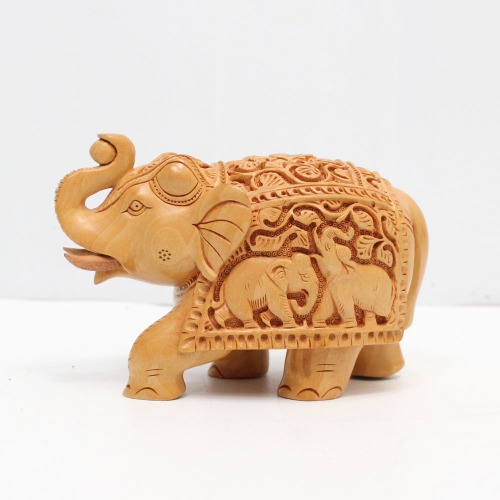 Decorative Elephant Statue Elephant Design Carving For Home Decor | Designer Wooden Showpiece Elephants (Brown)