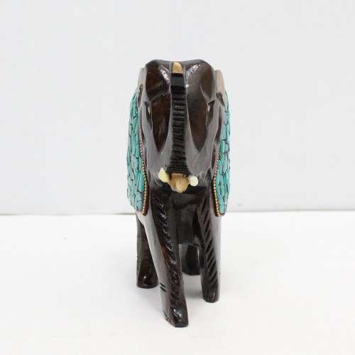 Green Stone Work Wood Elephant Up Trunk Statue Design Carving Figurine Showpiece Gifts For Home Decor | Decor